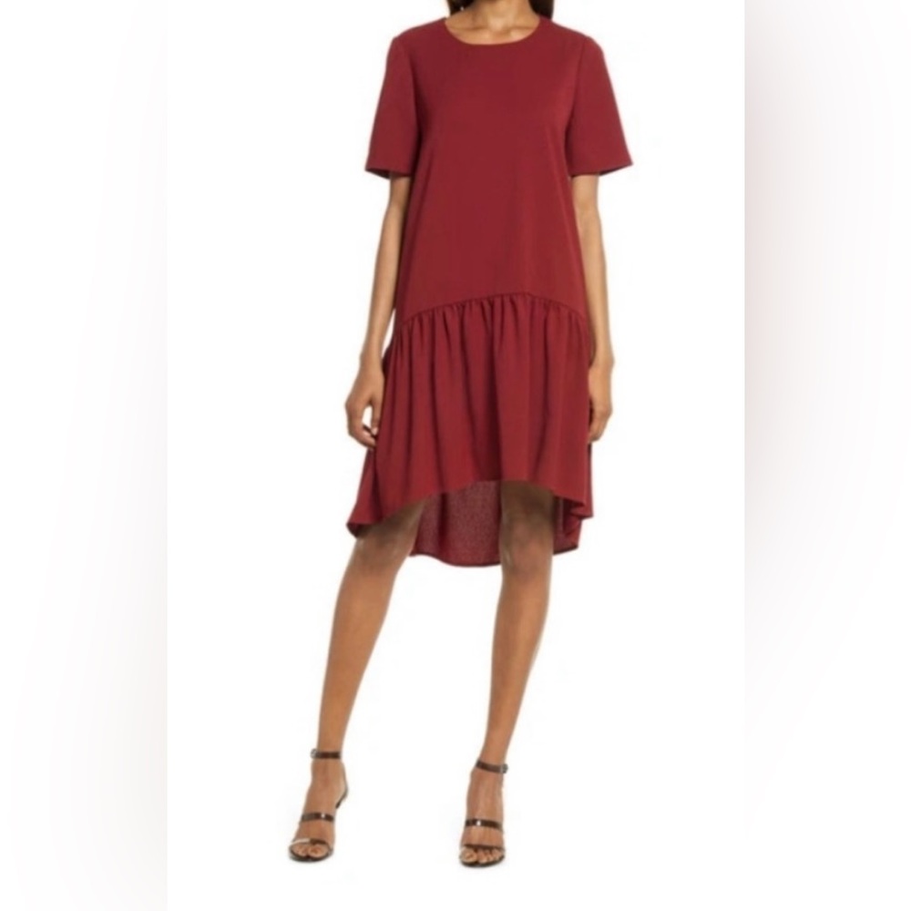 Charles Henry Maroon High Low Swing Dress